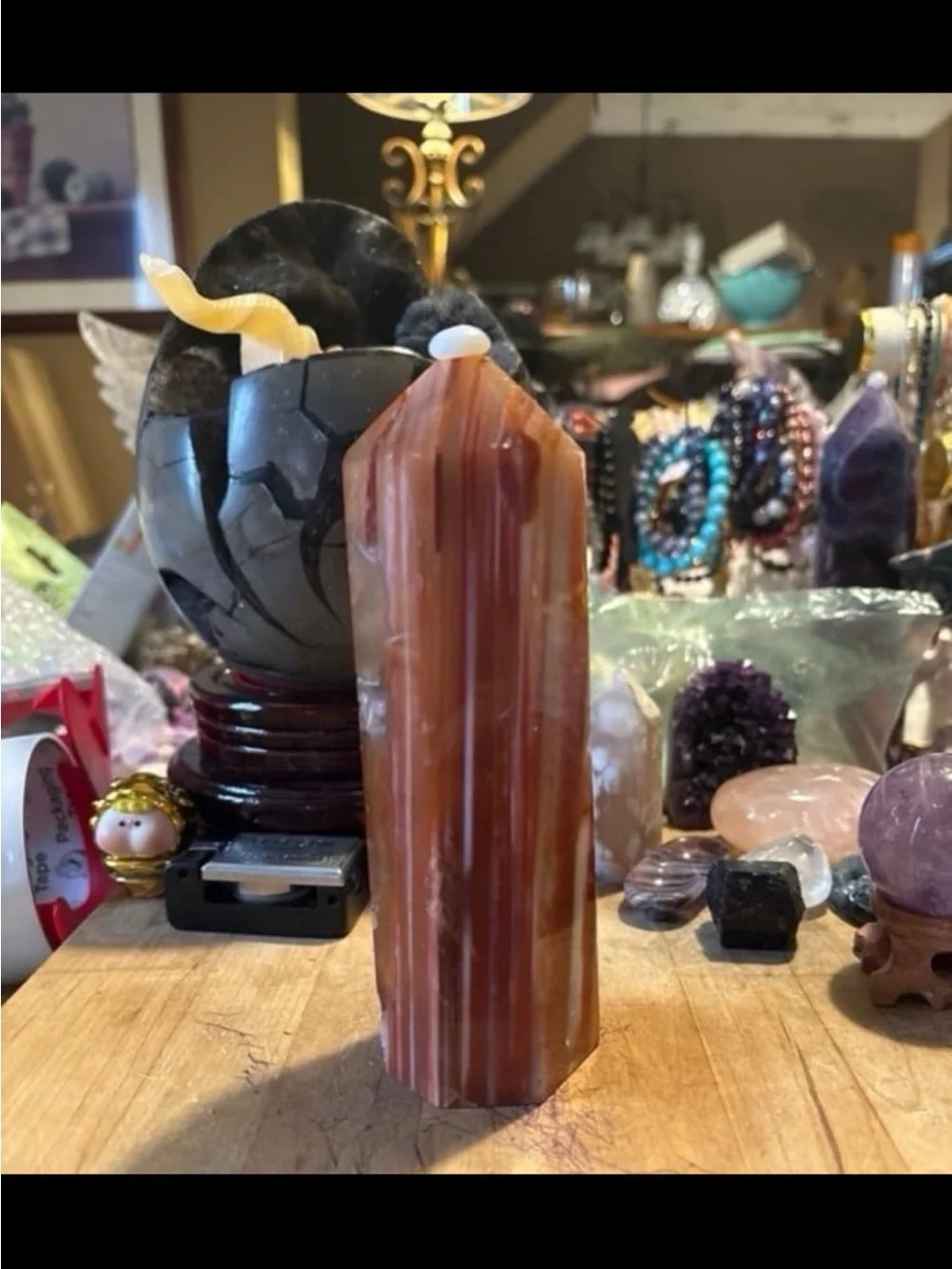 Polished Red and White Agate Point Tower - Home Accent